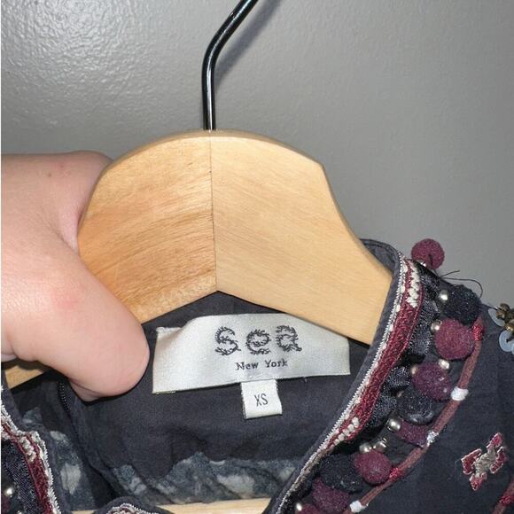 Sea New York Embroidered Maja Long Sleeve Dress Black Burgundy XS Boho Chic - Picture 4 of 11